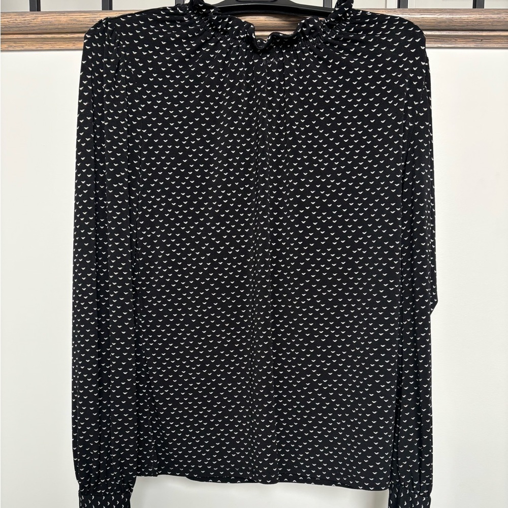 Adrianna Papell Black Blouse with White Pattern - Size small